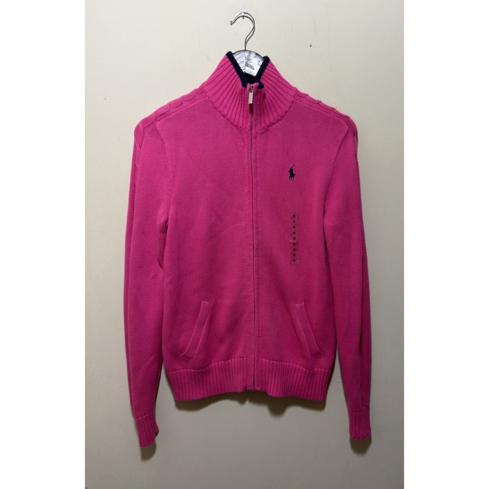 Women's Ralph Lauren Sport 100% Cotton Full Zip Long Sleeve Pink Sweater Size M